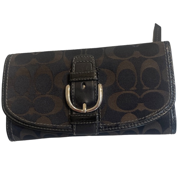 Vintage Coach Black Monogram Wallet with Light Blue Leather Interior - Picture 1 of 16